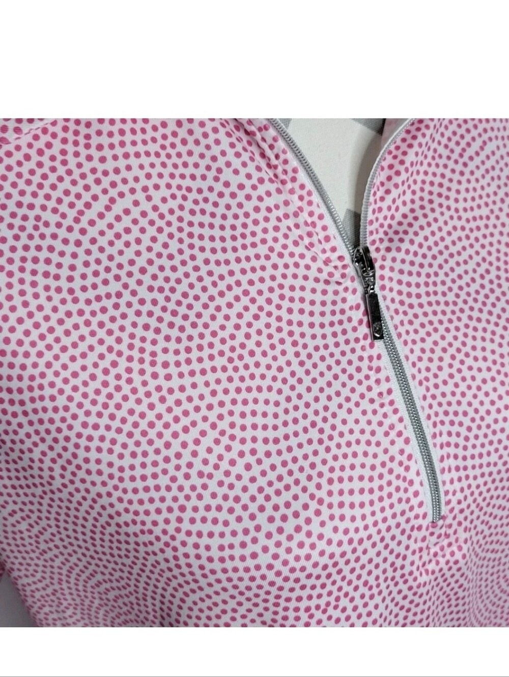 GG Blue Lux Sport Pink Polka Dots Zip 1/4 neck Golf Shirt Short Sleeve - Picture 4 of 4